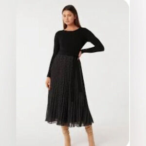 EVER NEW Sz 2 Gathered Elastic Waist Sheer Lined Gold  Polka Dot Midi Skirt NEW